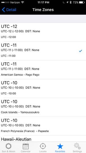 Time zone list with wrong one selected.