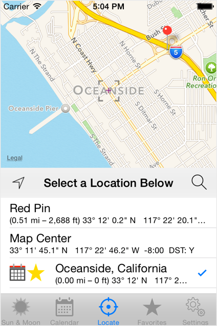 Red pin on the Locate screen